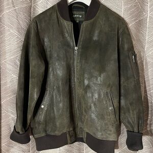 Oversized Olive Suede Bomber Jacket